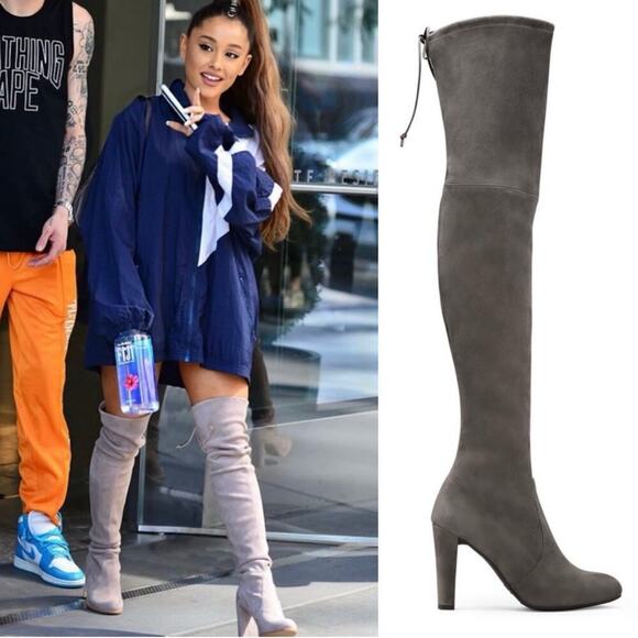 Stuart Weitzman Highland Stretch-Suede Over-The-Knee Londra Boots Gray Size 6.5M - Picture 1 of 10